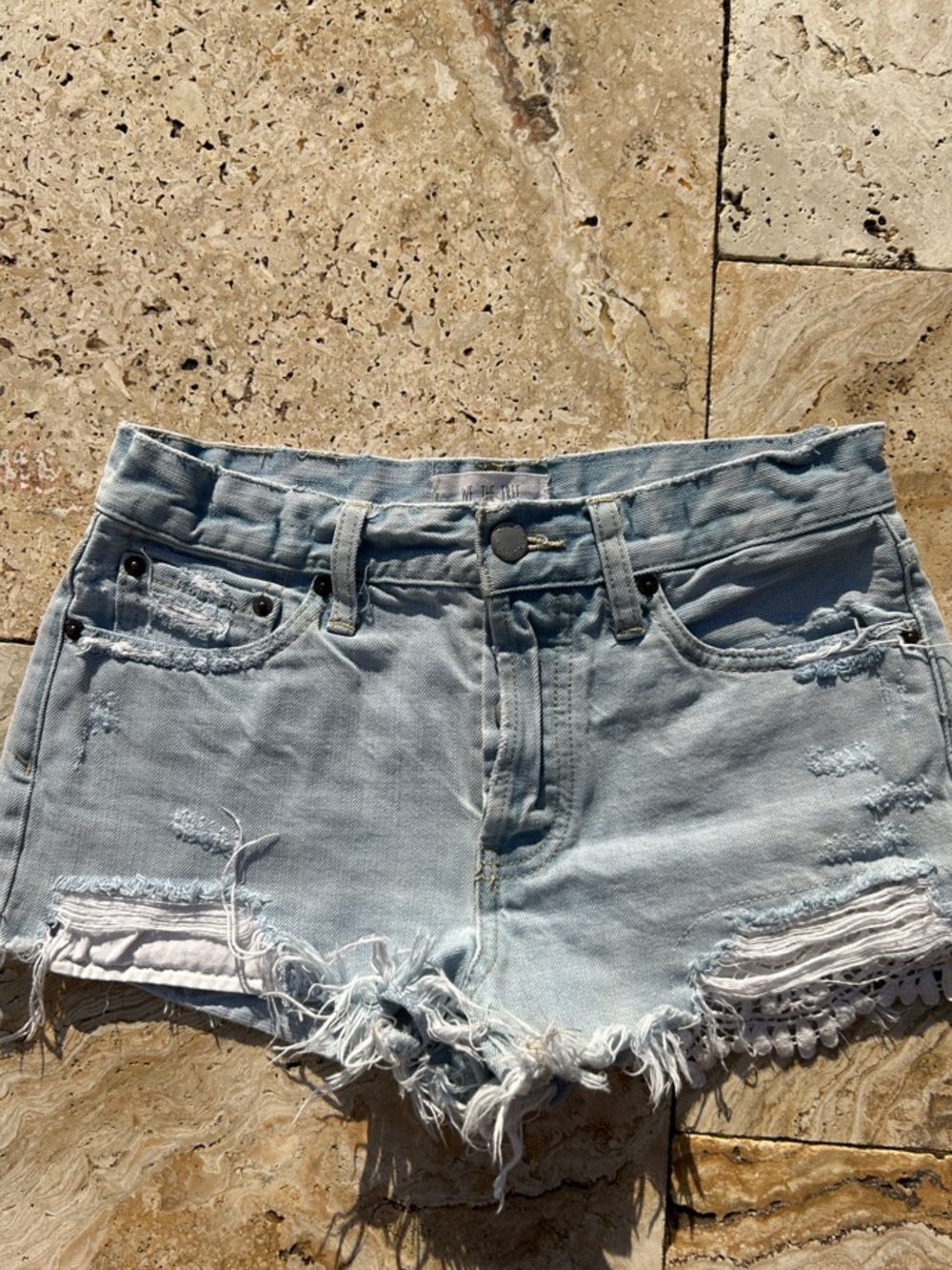 We The Free Light Blue Distressed Denim Cutoff Shorts